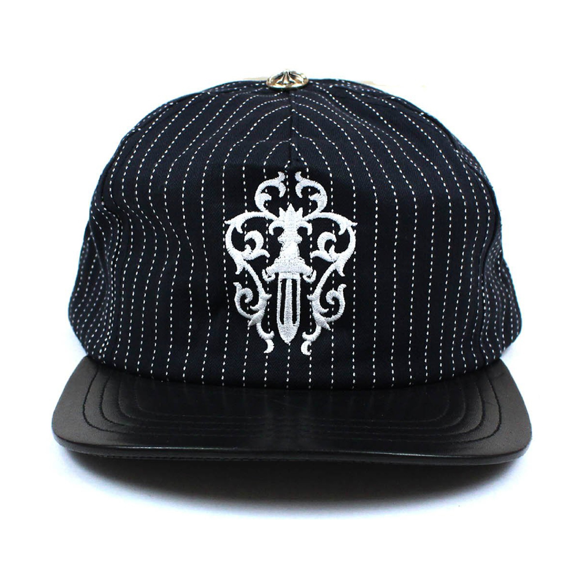 Chrome-Hearts-Dagger-Leather-Brim-Pinstripe-Baseball-Cap-–-Black.jpeg